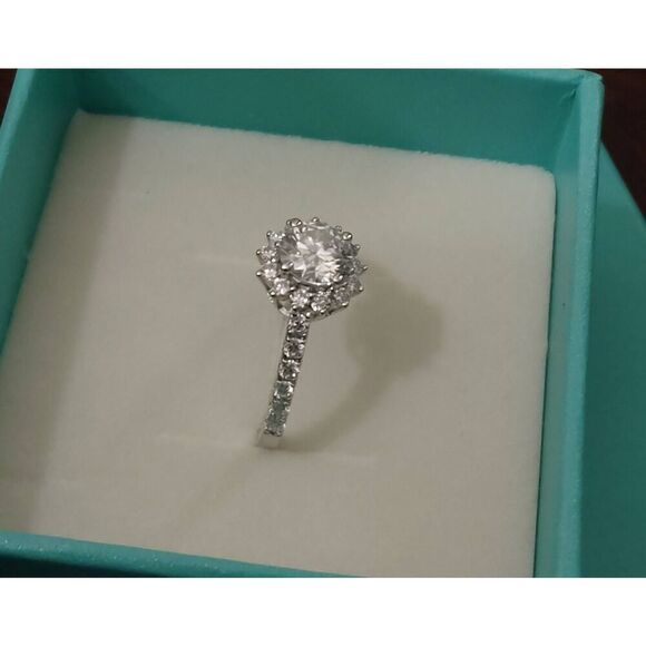 CERTIFIED 2 Carat Round Genuine Moissanite Flower Design Engagement Ring Sz 8 - Picture 2 of 5